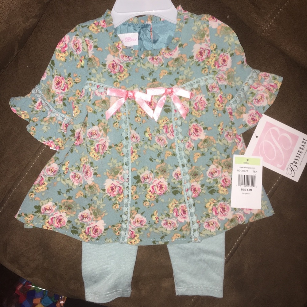 Teal and coral flower 2 piece set